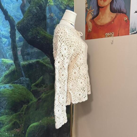 cream crochet floral handknit sweater medium boho cottagecore y2k - Picture 6 of 8